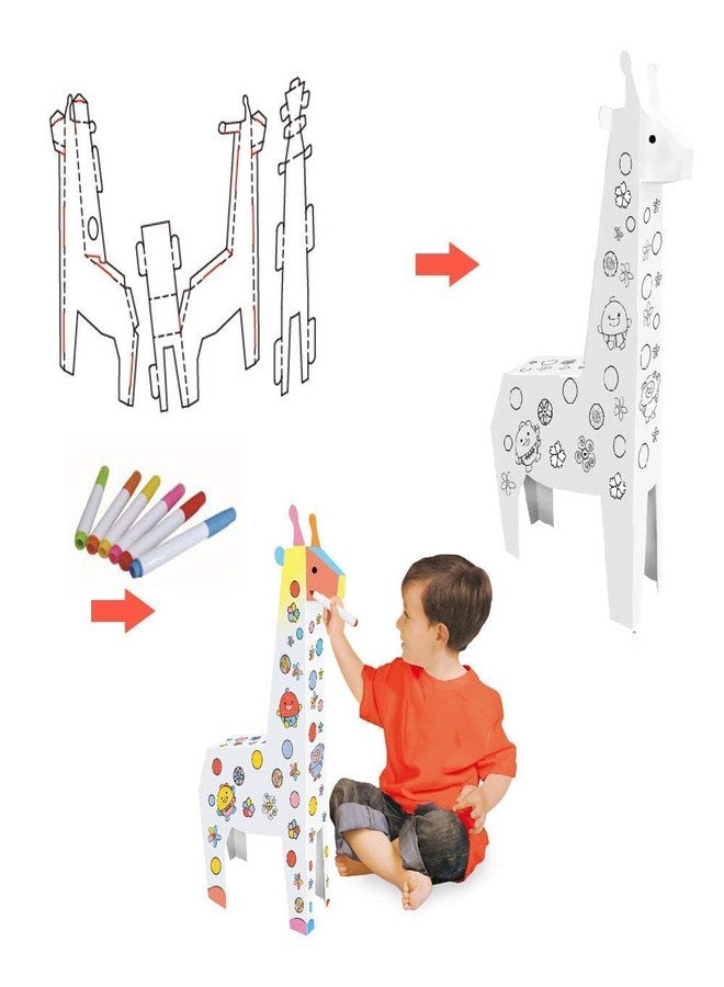Crackles DIY 3D Paper Cardboard Folding Coloring Craft Animals Series- Pack of Thre Giraffe, Lion and Elephant - Image 4