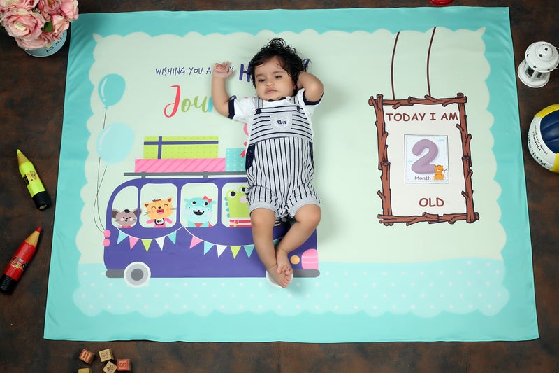 NEW COMERS® Milestone Cotton Baby Blanket & Props for Monthly Photoshoot, New Born Babies Soft Swaddle with 1-12 Month Cards, Ac Room Blanket for Summer/Winter/Multiuse, TC(150/300) 135x115 cm - 403 - Image 1