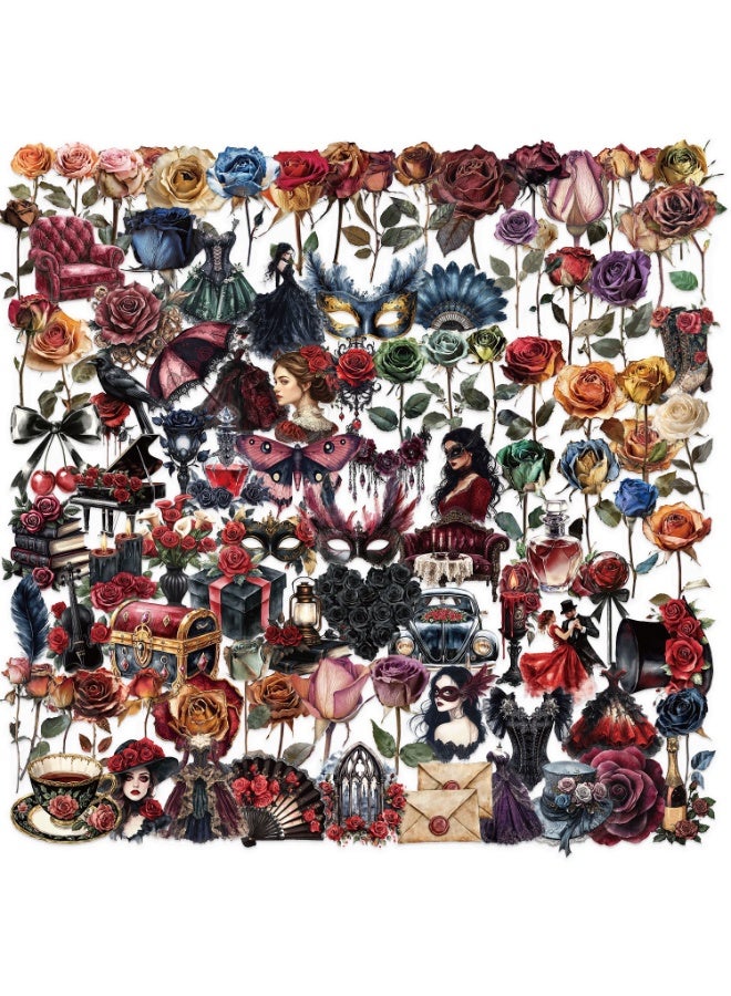 NIBEMINENT 100 Pcs Flowers and Roses Deco Kit Waterproof Stickers, High Definition Printing Bright Colors, Suitable for Laptop Skateboard Luggage Water Bottle Guitar DIY - Image 1