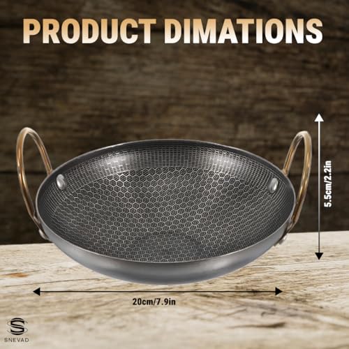 Snevad Honeycomb Non Stick Fry Pan Round Stainless Steel Kadai for Cooking & Deep Frying with Strong Handle Kadai Non Stick Rice Pot Best Frying Pan Wok Heavy Base Lokhandi Kitchen Induction Friendly - Image 2