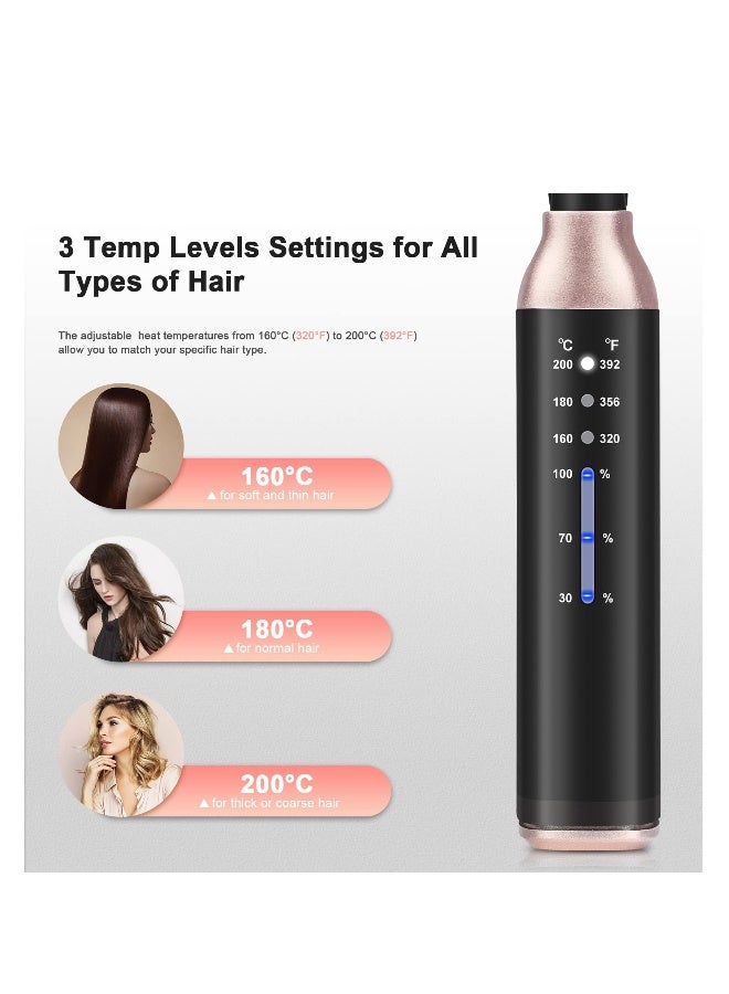 Cordless Hair Straightener Brush, Mini Portable Hair Straightener Comb, Rechargeable Hot Hair Straightener Brush, with Anti-Scald u0026 3 Heating Level, for Women Men Home Travel (Black) - Image 3