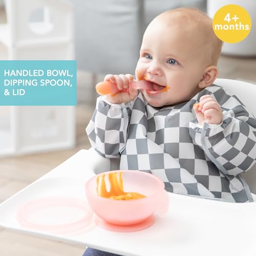 Bumkins Feeding Set with Suction Includes Spoon and Lid Training Essentials for BabyLed Weaning Toddler SelfFeeding Babies Eating at 4 Mos Up Pink Jelly - Image 3