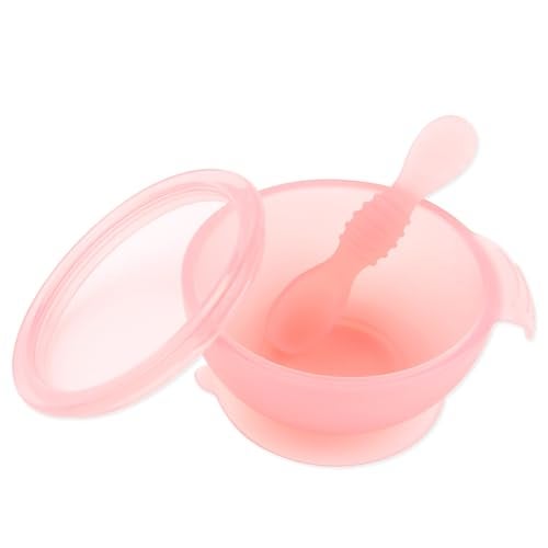 Bumkins Feeding Set with Suction Includes Spoon and Lid Training Essentials for BabyLed Weaning Toddler SelfFeeding Babies Eating at 4 Mos Up Pink Jelly - Image 1