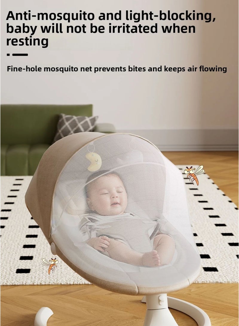 توشيونيكس أرجوحة كهربائية للأطفال حديثي الولادة من عمر 0 إلى 12 شهرًا مع موسيقى بلوتوث، جهاز تحكم عن بُعد، 5 سرعات هز، 3 أوضاع لمقعد مائل، شبكة ناموس، لعب قماشية، مؤقت، وسادة قابلة للغسل، تعمل بكابل USB أو بطاريات AAA – سرير محمول فاخر للنوم، مهد هزاز، كرسي هزاز، سرير استرخاء للأطفال - Image 3