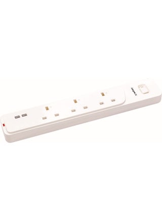 Power Socket Extension With 2 USB Ports - 3 White 3meter