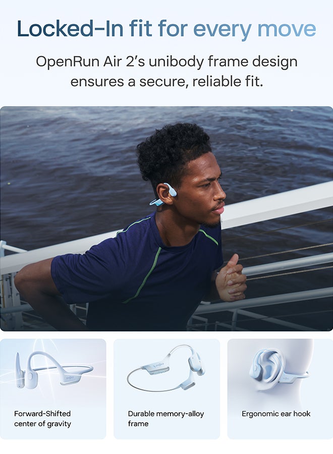 Shokz OpenRun Air 2 Open-Ear Bone Conduction Headphones, Lightweight, Secure Fit, Dual Wind-Resistant Mics, IP67, Bluetooth 6.0, 10H; Running and Cycling Ice Blue - Image 4
