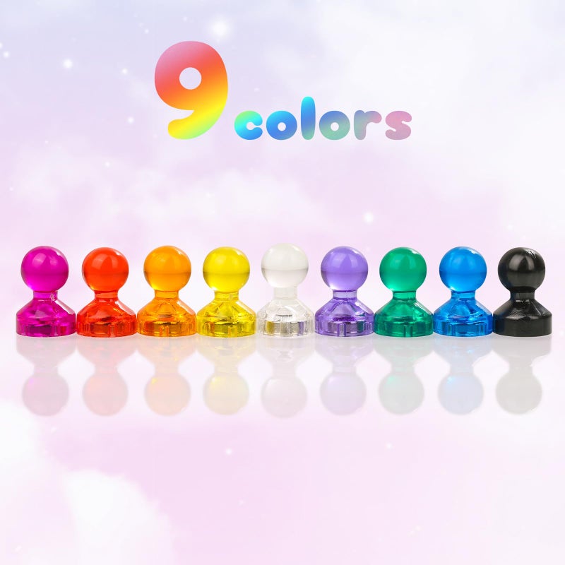 WenTao 90 PCS Colorful Strong Magnetic Push Pin Magnets, 9 Assorted Color Magnetic Push Pin Magnets for Office, Classroom, Kitchen Home and School, Map Magnets, Whiteboard Magnets - Image 2