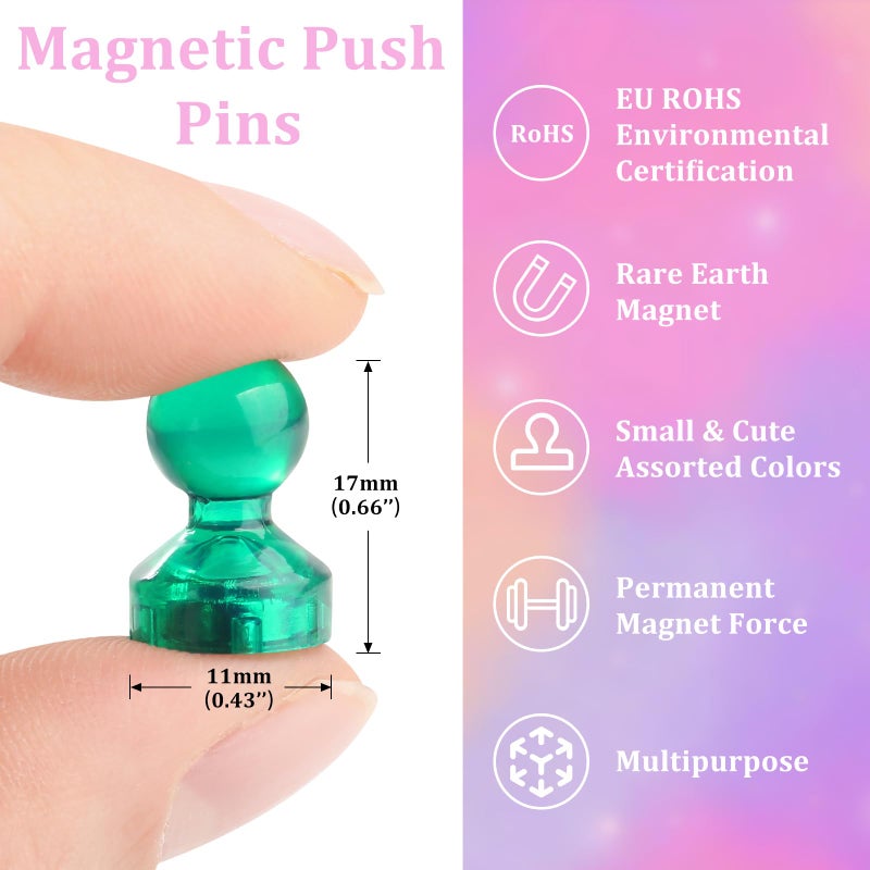 WenTao 90 PCS Colorful Strong Magnetic Push Pin Magnets, 9 Assorted Color Magnetic Push Pin Magnets for Office, Classroom, Kitchen Home and School, Map Magnets, Whiteboard Magnets - Image 3