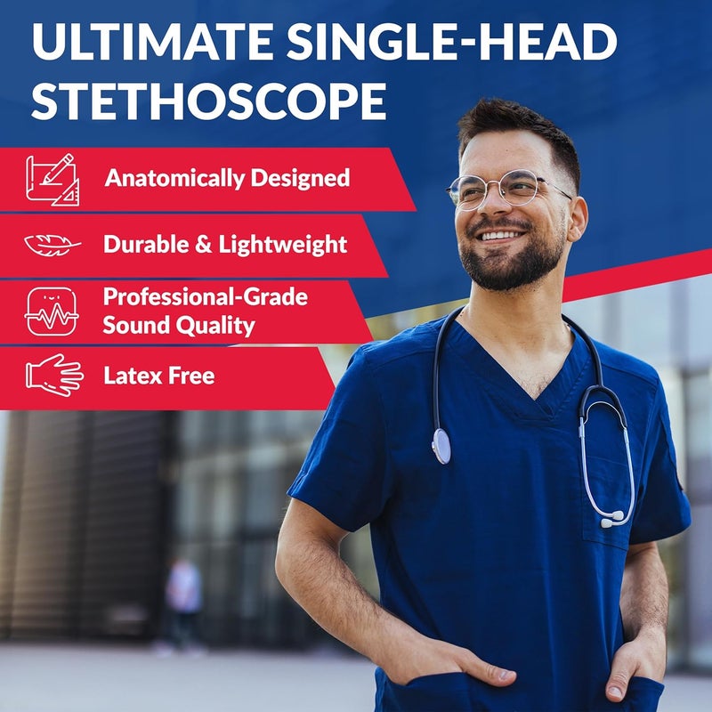 Dixie Ems Single Head Lightweight Stethoscope, Latex Free, for Doctors, Nurses, Students, Medical and Home Use - Royal Blue - Image 2