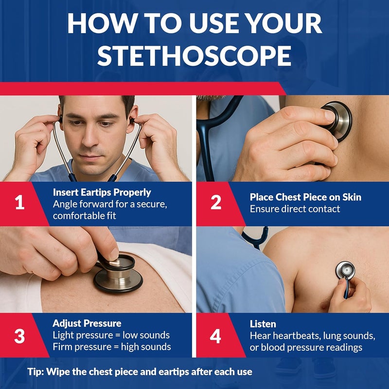 Dixie Ems Single Head Lightweight Stethoscope, Latex Free, for Doctors, Nurses, Students, Medical and Home Use - Royal Blue - Image 5