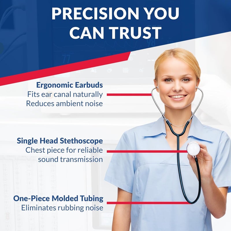 Dixie Ems Single Head Lightweight Stethoscope, Latex Free, for Doctors, Nurses, Students, Medical and Home Use - Royal Blue - Image 3