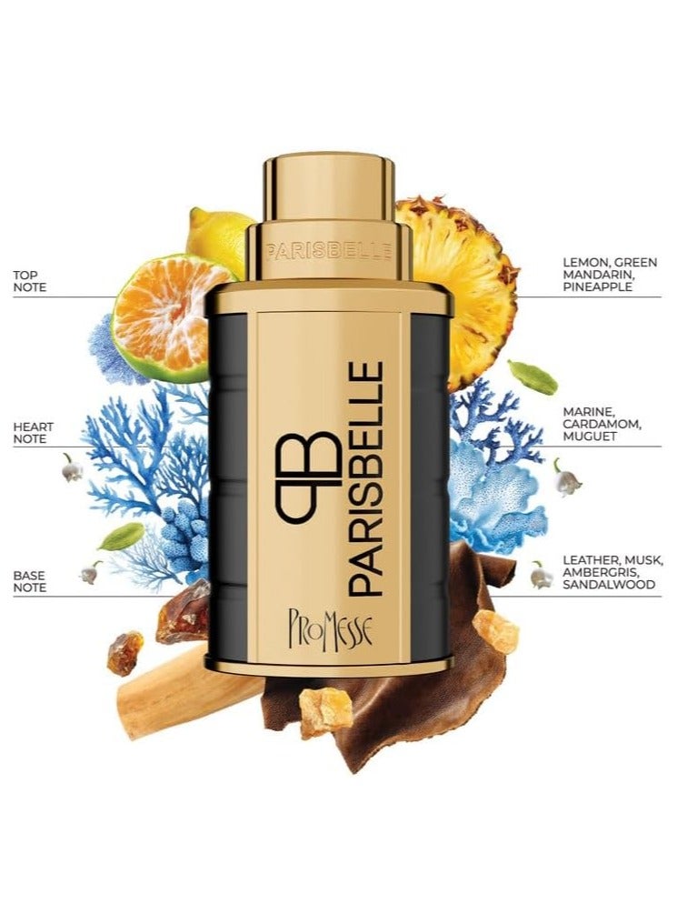 Parisbelle PROMESSE Eau de Parfum Unisex 100ml | Long Lasting Fresh Citrus Marine Leather Fragrance | Lemon Pineapple Sandalwood Amber Luxury Perfume for Men & Women | Modern Signature Scent - Image 2