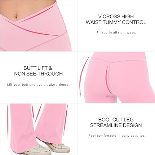 HEGALY Women's Flare Yoga Pants - Crossover Flare Leggings Buttery Soft High Waisted Workout Casual Bootcut Pants Bright Pink - Image 5