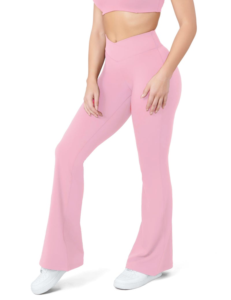 HEGALY Women's Flare Yoga Pants - Crossover Flare Leggings Buttery Soft High Waisted Workout Casual Bootcut Pants Bright Pink - Image 4