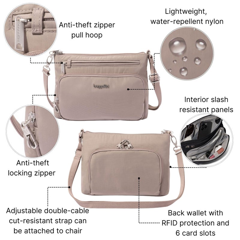 Baggallini Securtex Anti-Theft Keepsake Crossbody - 9.8â€x7â€x1.9" Travel Safe Bag w/Locking Zippers, Slash-Resistant, RFID - Image 3