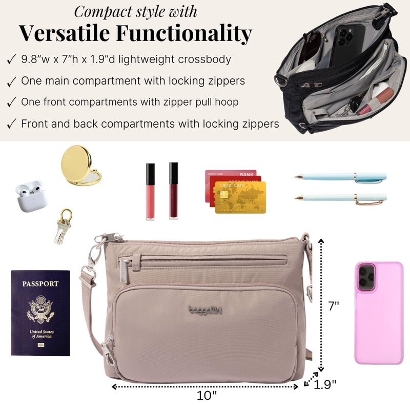 Baggallini Securtex Anti-Theft Keepsake Crossbody - 9.8â€x7â€x1.9" Travel Safe Bag w/Locking Zippers, Slash-Resistant, RFID - Image 4