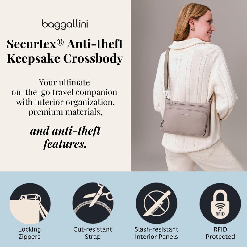 Baggallini Securtex Anti-Theft Keepsake Crossbody - 9.8â€x7â€x1.9" Travel Safe Bag w/Locking Zippers, Slash-Resistant, RFID - Image 2