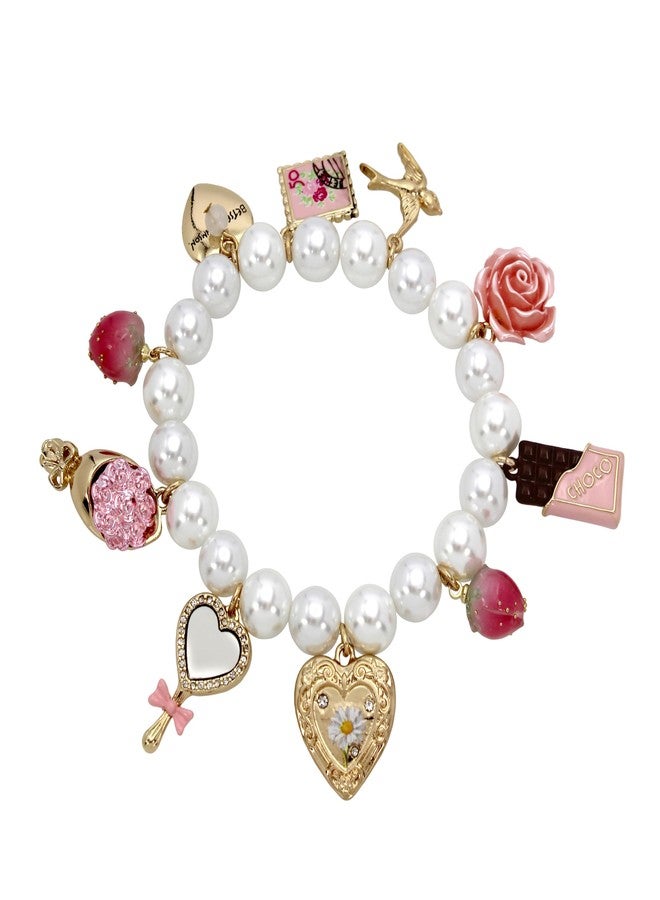 Betsey Johnson Women's Sweetheart Charm Pearl Stretch Bracelet - Image 1