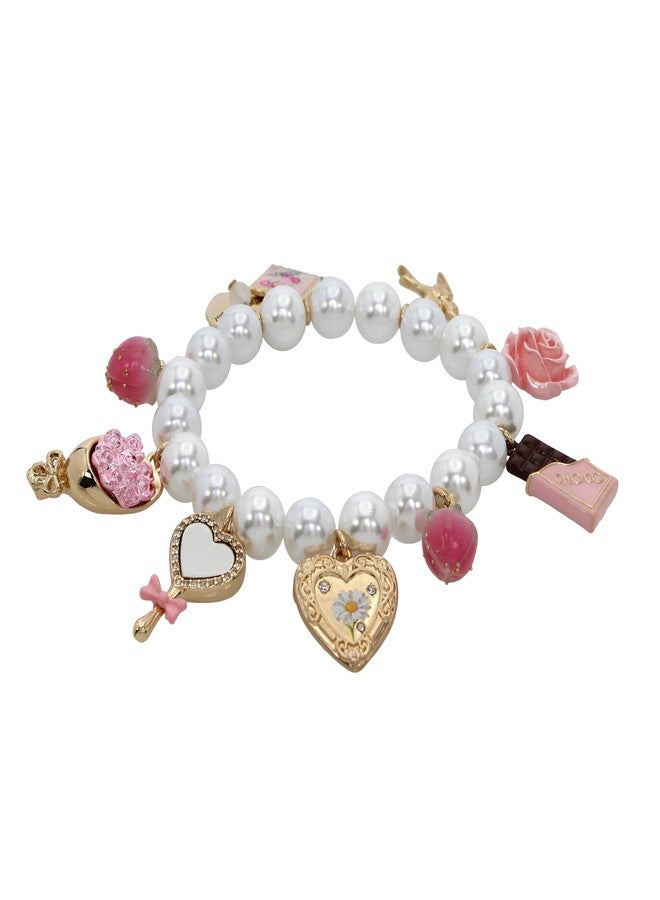 Betsey Johnson Women's Sweetheart Charm Pearl Stretch Bracelet - Image 2