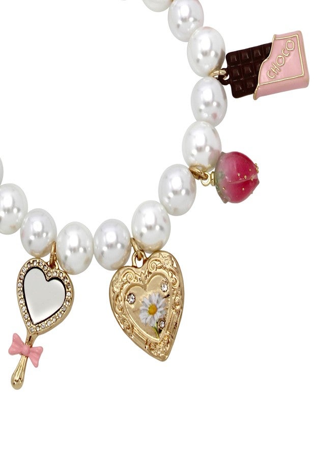 Betsey Johnson Women's Sweetheart Charm Pearl Stretch Bracelet - Image 3