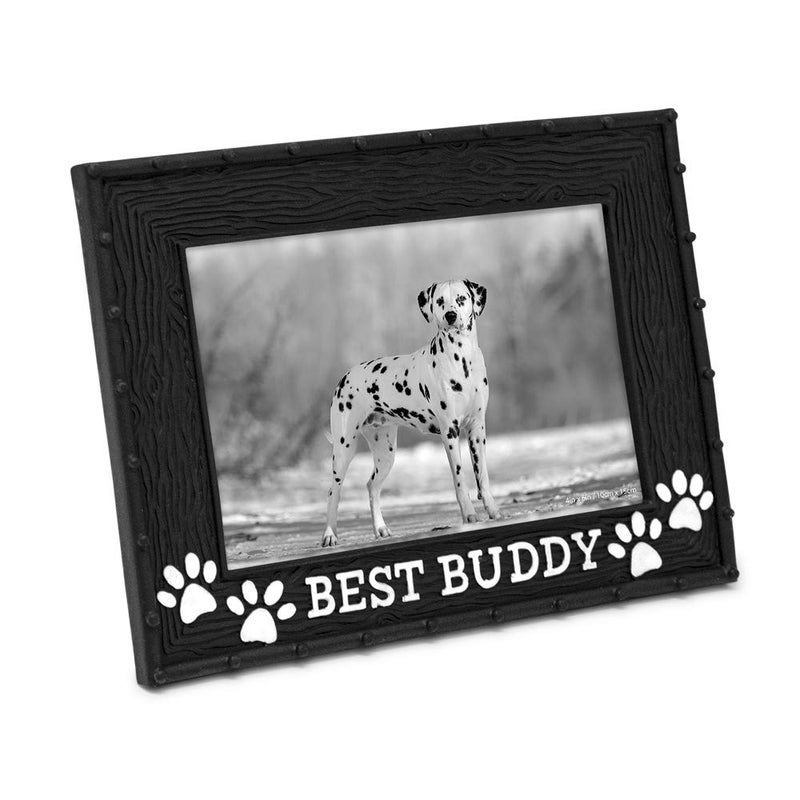 Isaac Jacobs 4 x 6 Resin Sentiments Dog Best Buddy Picture Frame Horizontal Keepsake Photo Frame with Easel and Hanging Tabs for Tabletop Desktop  Wall Display Black