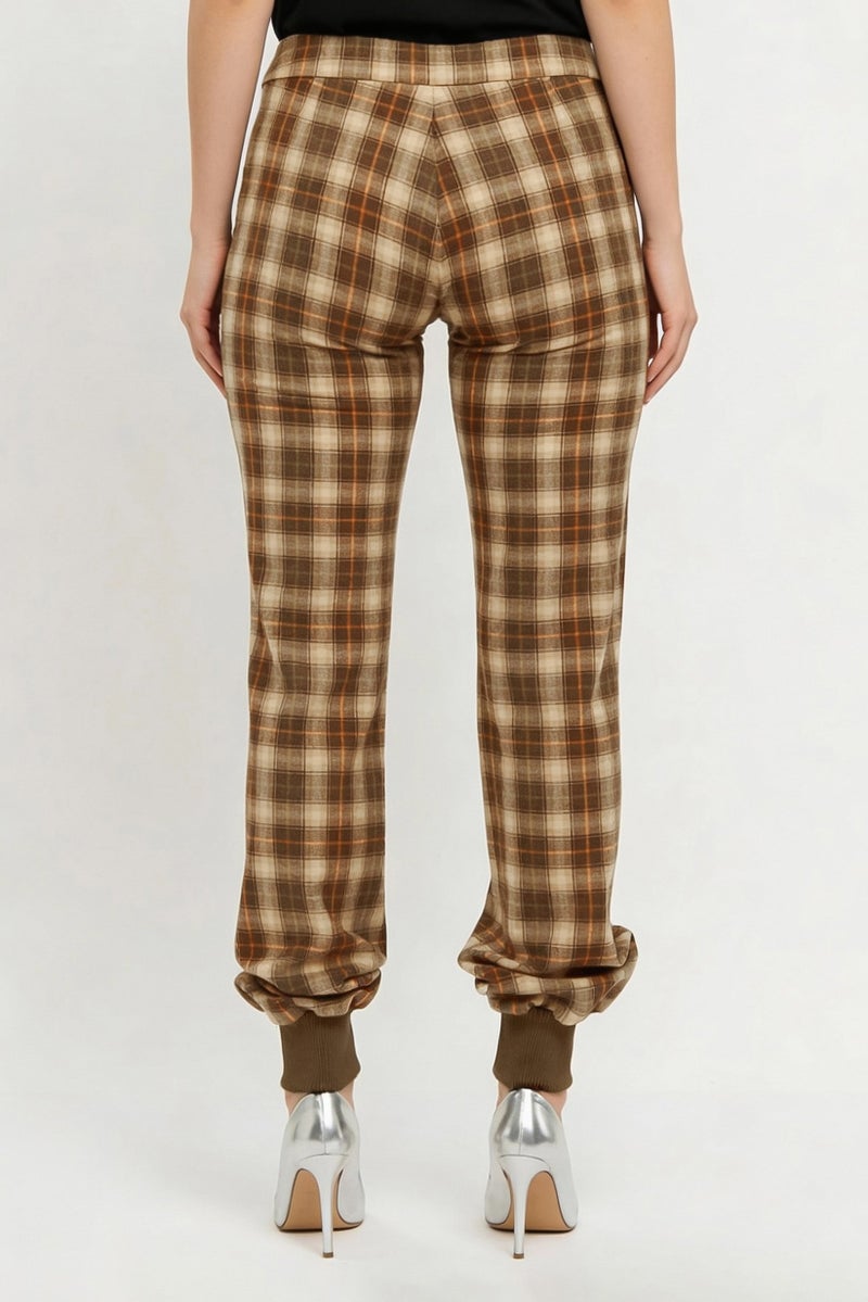 Harmont & Blaine Women Regular Fit Checkered Straight Leg Pants, Brown - Image 3