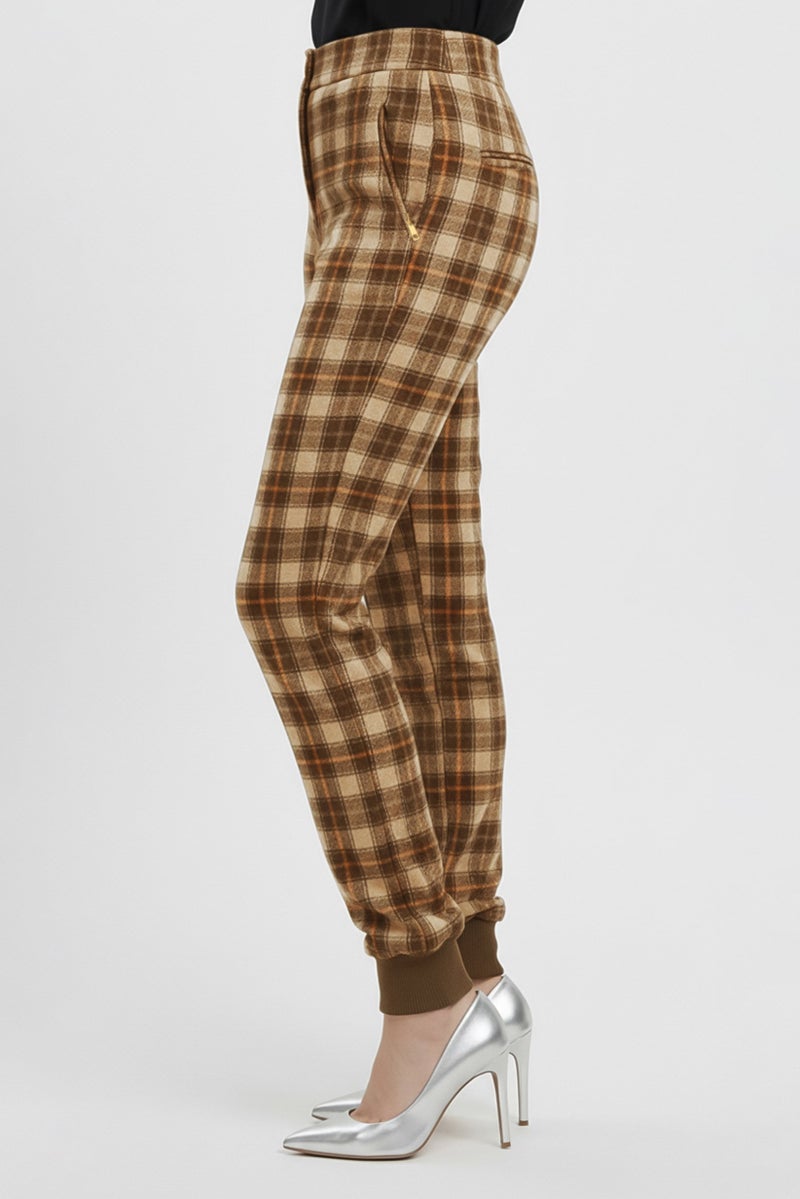Harmont & Blaine Women Regular Fit Checkered Straight Leg Pants, Brown - Image 4