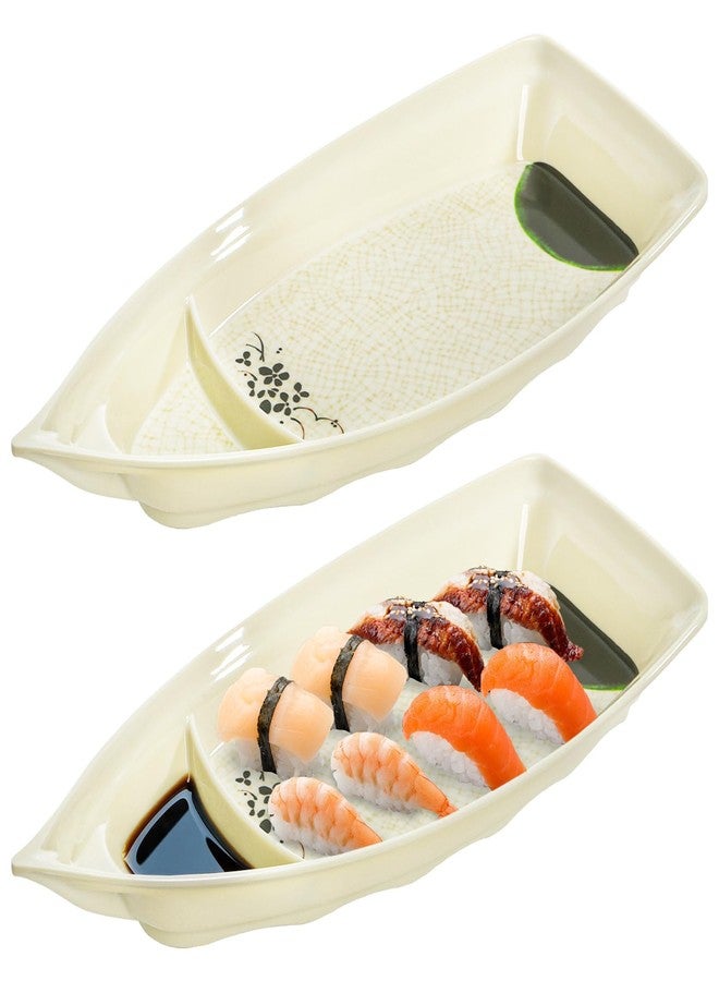 Hedume 2 Pack Sushi Boat Shape Plate, Sushi Sashimi Serving Tray, Nearly Unbreakable Melamine Plastic Plate, Top Dishwasher Safe, 12.9 x 5.7 Inch - Image 1