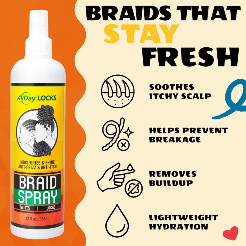 AllDay Locks Braid Spray - Refreshing Hydration for Braids, Dreadlocks, and More, Hydrating Hair Care for Braiding, Moisturizing Spray for Women and Men, Alleviates Itchy & Dry Scalp - 12 oz Bottle - Image 4