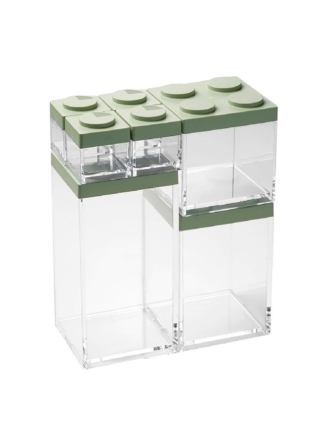 7-Piece Acrylic and Plastic Brickstore Storage Box Set Sage Green and Clear 5.7 x 47.8 x 35.5 cm M6513NA