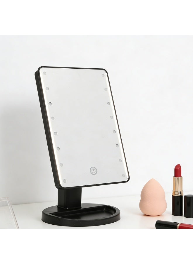 LED ضوء ماكياج طاولة طاولة غنى مرآة سطح المكتب 360 درجة تدوير التخزين لمس استشعار ماكياج مرآة - Image 4