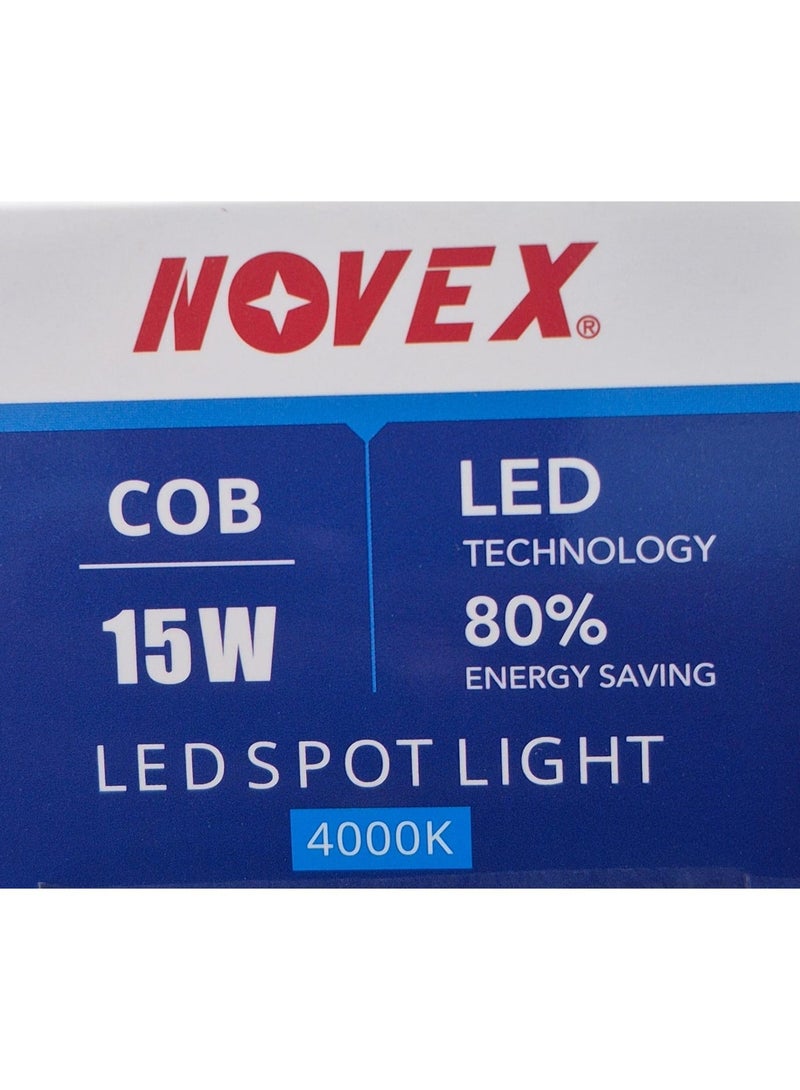نوفيكس كشاف NOVEX بقوة 15 واط COB LED بدرجة 4000K – سبوت لايت عالي السطوع راكب بالسقف | إطار مضاد للوهج | هيكل متين من الألمنيوم | موديل NCOB-SL-15-4K - Image 5