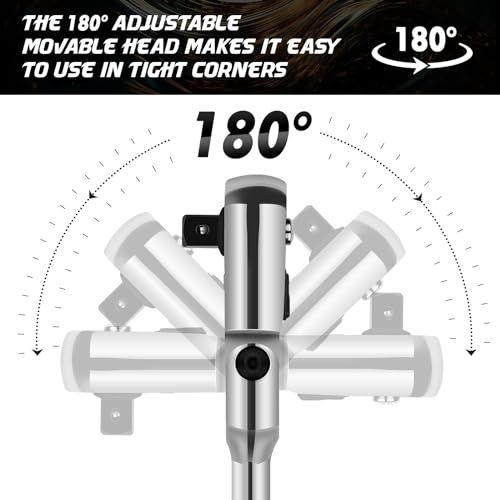 DISEN 3/8" Drive Extendable Ratchet,72-Tooth Flex-Head Ratchet Wrench with Quick Release Locking，Soft-Grip with Reversible Switch,Full-Polished Chrome Plating - Image 2