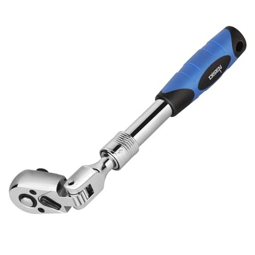 DISEN 3/8" Drive Extendable Ratchet,72-Tooth Flex-Head Ratchet Wrench with Quick Release Locking，Soft-Grip with Reversible Switch,Full-Polished Chrome Plating - Image 1
