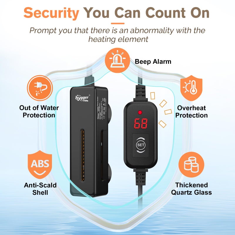 hygger Mini Fish Tank Submersible Heater 20W for 1-5 Gallons Desktop Betta Aquarium Heater with Digital Display Controller Adjustable Temperature - Image 3