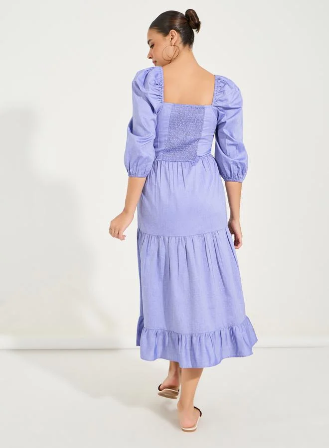 Styli Tiered Puff Sleeve Dress