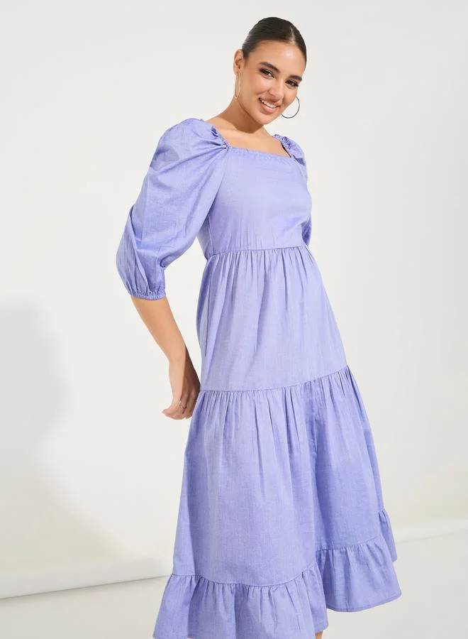 Styli Tiered Puff Sleeve Dress