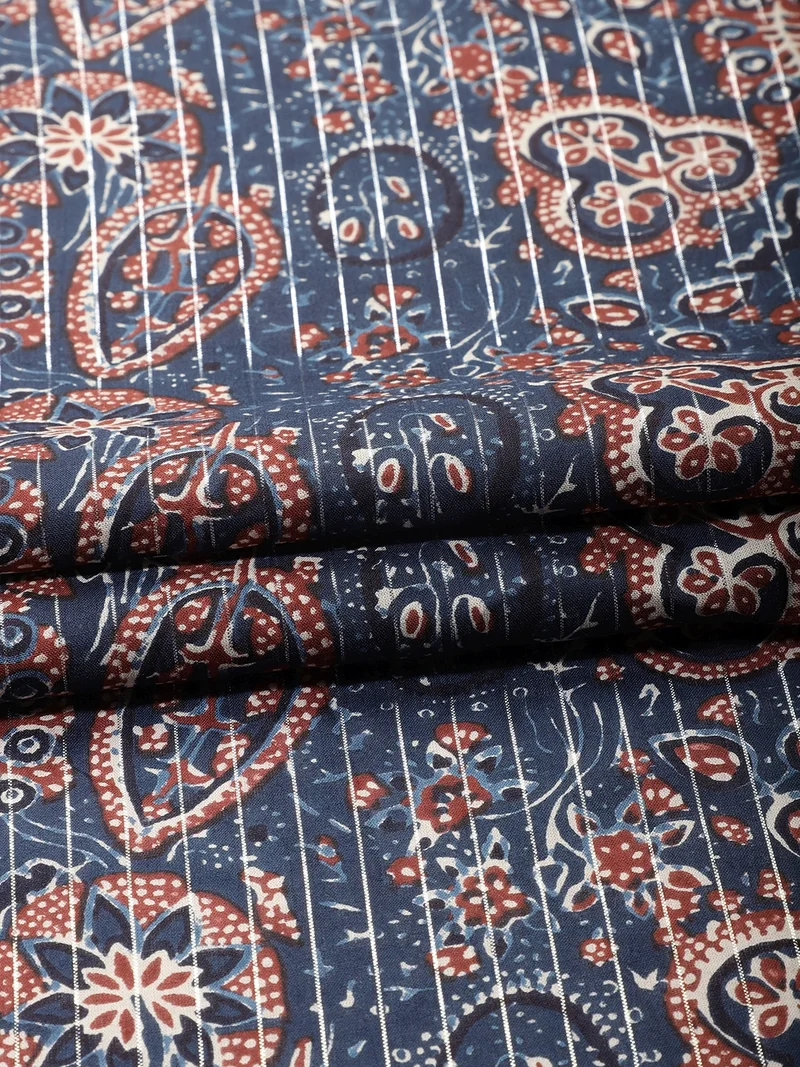 أيه كيه إس Navy Blue Abstract Ethnic Block Print Fabric