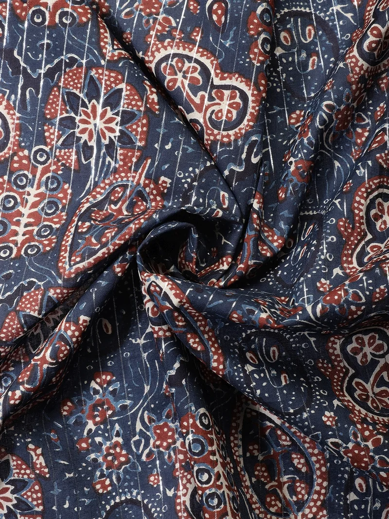 أيه كيه إس Navy Blue Abstract Ethnic Block Print Fabric