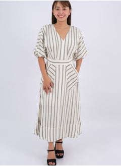 Women’s Two Pockets Striped Casual Dress in Business Pinstripe