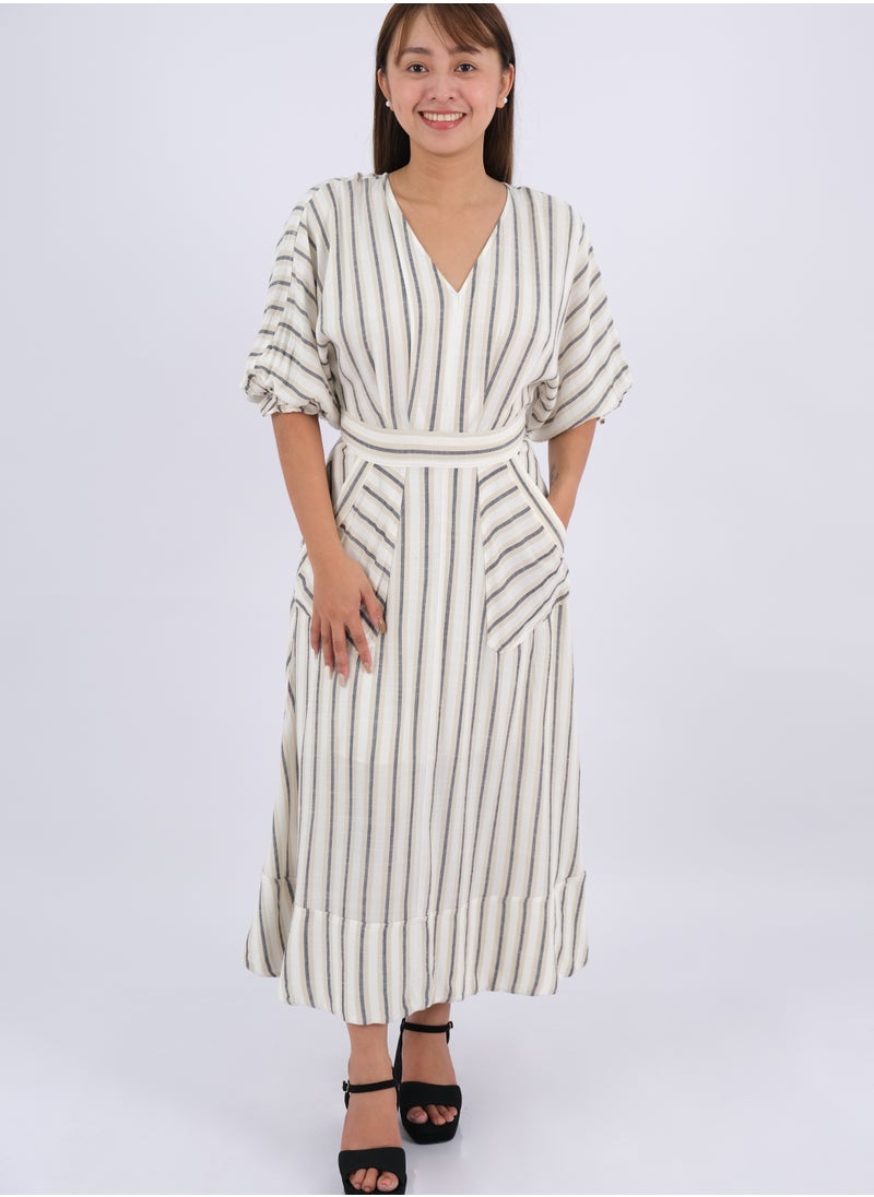 ONLY - Women’s Two Pockets Striped Casual Dress in Business Pinstripe - Image 1