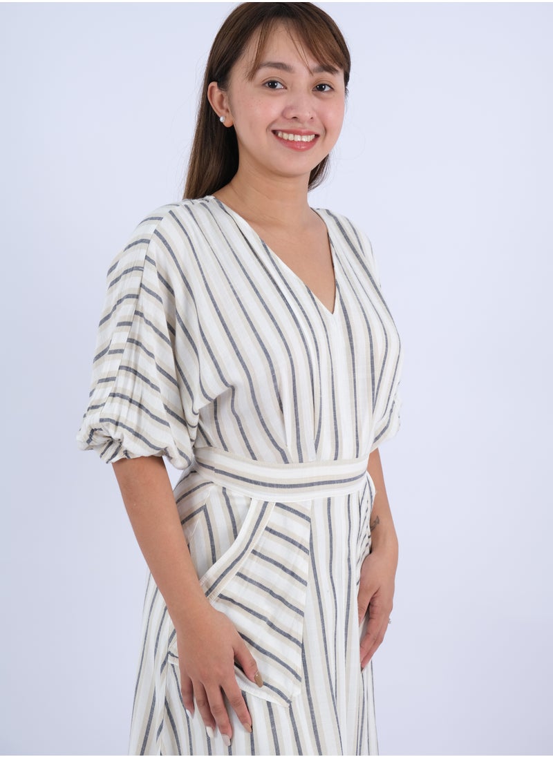 ONLY - Women’s Two Pockets Striped Casual Dress in Business Pinstripe - Image 1