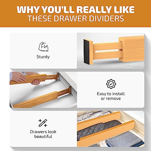 Bambüsi 4 Pack Drawer Dividers Bamboo 2.6" High, 16-22" Adjustable Drawer Organizers for Clothes, Expandable Dresser Separators in Bedroom/Bathroom/Kitchen/Office Organization and Storage (Natural) - Image 5