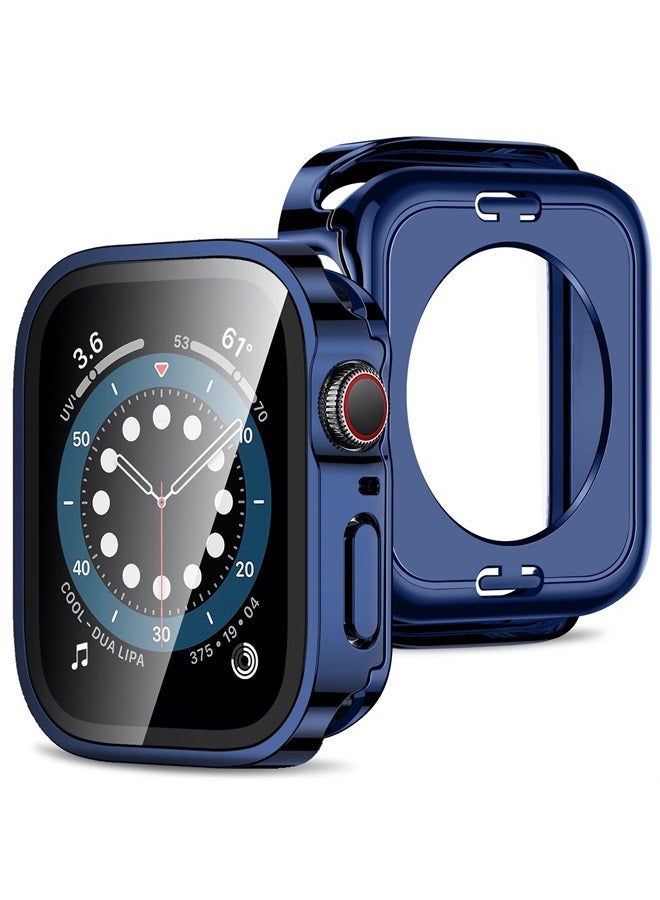 Amizee 2 in 1 Case [2-Pack] Compatible with Apple Watch Series 8 Series 7 45mm with Built-in Screen Protector, Straight Edge Hard PC Full Body Protective Cover for iWatch 45mm, Blue - Image 1