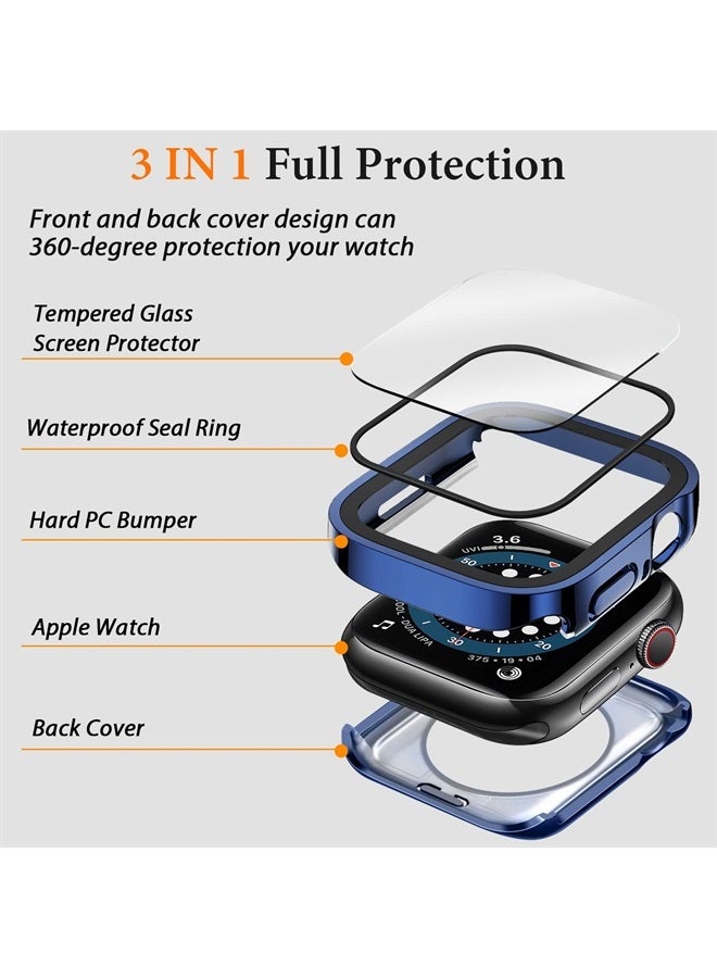Amizee 2 in 1 Case [2-Pack] Compatible with Apple Watch Series 8 Series 7 45mm with Built-in Screen Protector, Straight Edge Hard PC Full Body Protective Cover for iWatch 45mm, Blue - Image 2