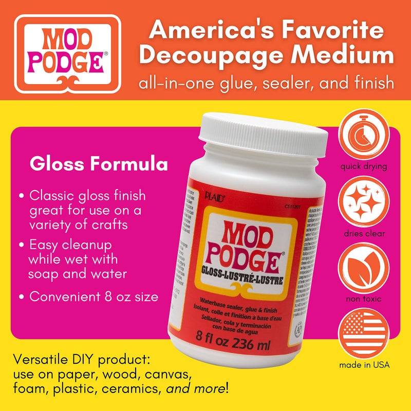 Mod Podge Gloss Sealer, Glue & Finish: All-in-One Craft Solution- Quick Dry, Easy Clean, for Wood, Paper, Fabric & More. Non-Toxic - Craft with Confidence, Made in USA, 8 oz., Pack of 1 - Image 2