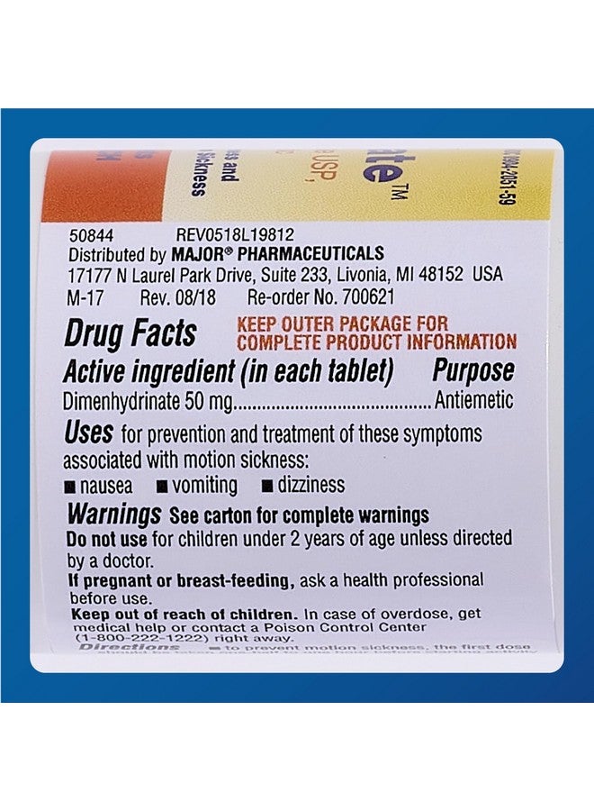 MAJOR Driminate - Dimenhydrinate 50mg Motion Sickness Tablets - Anti-Nausea Medicine - 100 Tablets (6 Pack) - Image 4