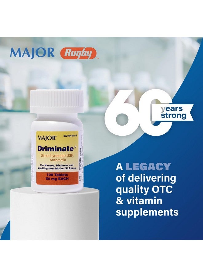 MAJOR Driminate - Dimenhydrinate 50mg Motion Sickness Tablets - Anti-Nausea Medicine - 100 Tablets (6 Pack) - Image 1