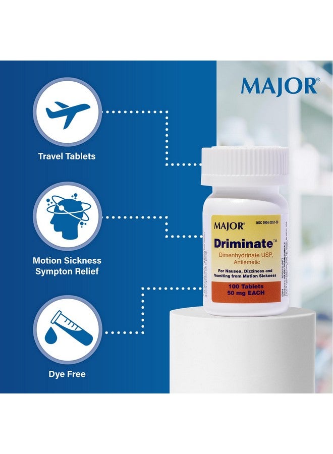 MAJOR Driminate - Dimenhydrinate 50mg Motion Sickness Tablets - Anti-Nausea Medicine - 100 Tablets (6 Pack) - Image 3