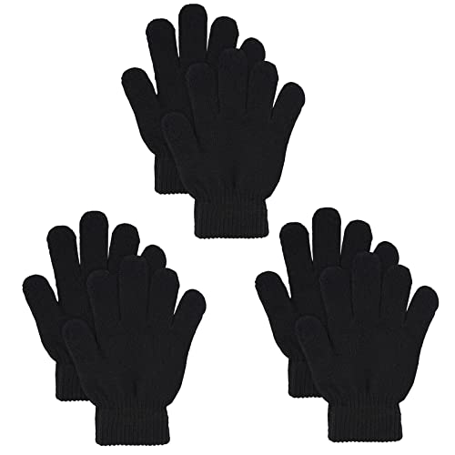 LYDTICK 3 Pairs Winter Magic Gloves Warm Strecty Knit Gloves For Men Women in Common Size, Black - Image 1